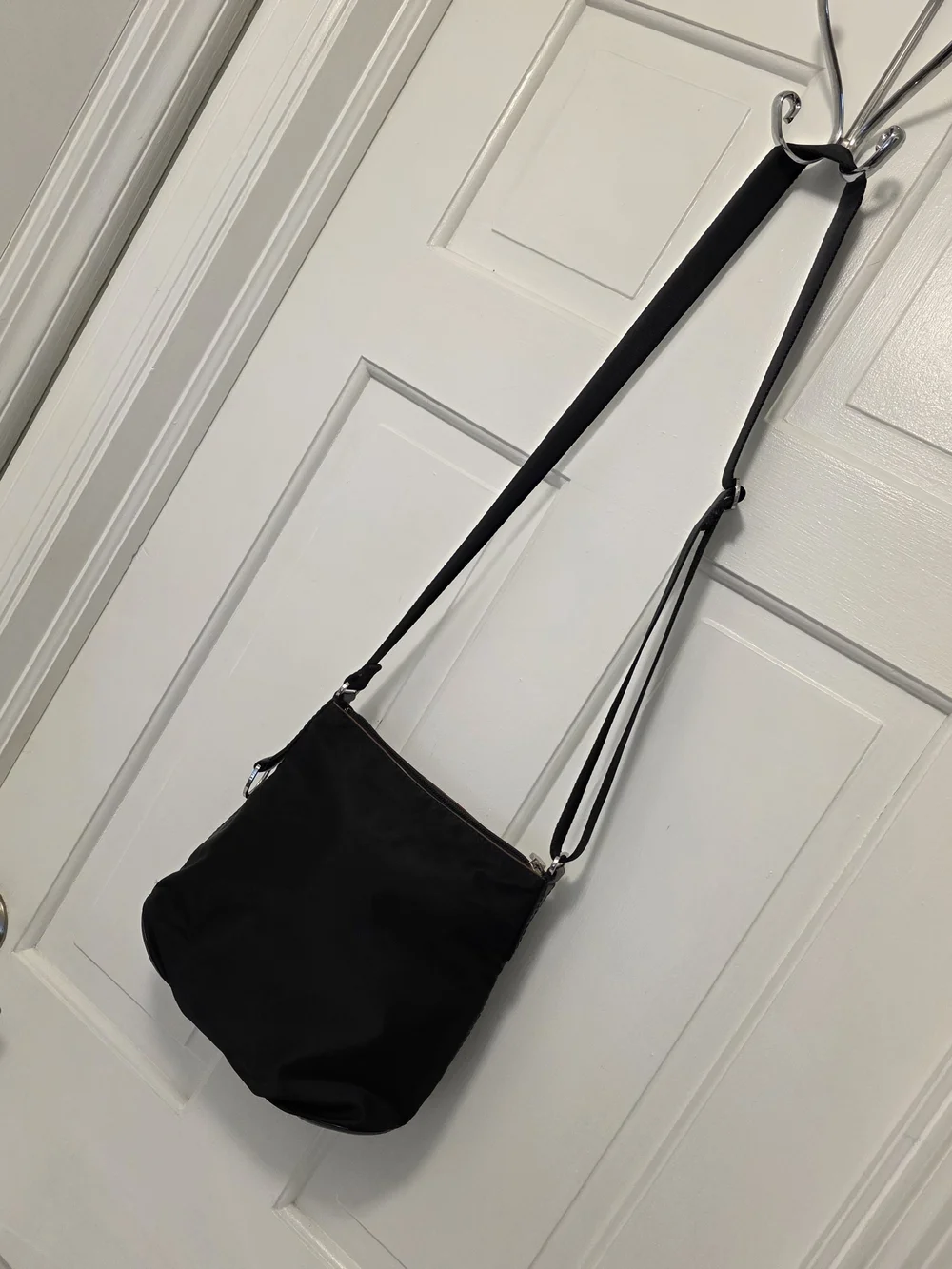 Lancel Paris Black Nylon Crossbody Bag with Front Flap & Zip Pockets Lightweight